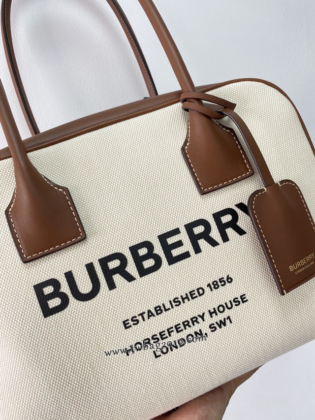 Burberry專門店新款女士帆布手提包 巴寶莉時裝秀款保齡球包Cube立方包 yxb1242